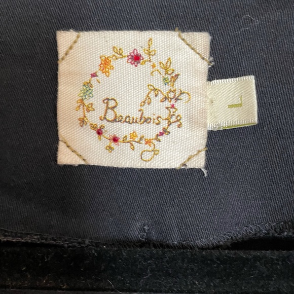 Black denim jacket by/Beshubie! Beautiful sheer ruffle trimmed collar cuffs/tie - Picture 8 of 8